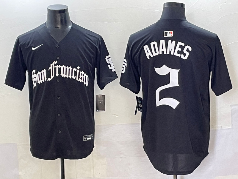 Men 2025 San Francisco Giants #2 Adames Black Five generations Joint Name Nike MLB Jersey style 14